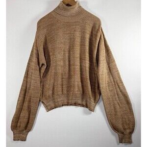 Sama Knits Womens Large Turtleneck Sweater Brown Organic Cotton Oversized Peru